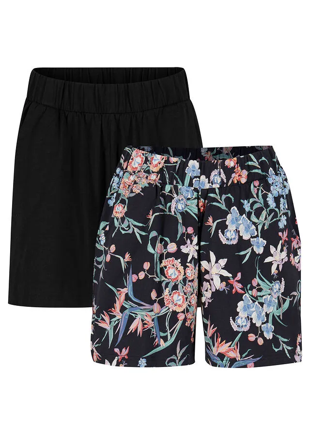 PANTALóN CORTO DE ALGODóN CON CINTURILLA CóMODA (2 UNIDADES) NEGRONEGRO ESTAMPADO